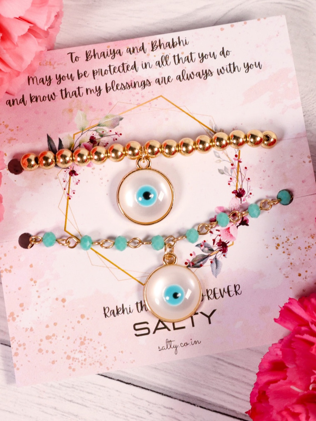 

SALTY Men Set Of 2 Evil Eye Beaded Rakhis, Gold