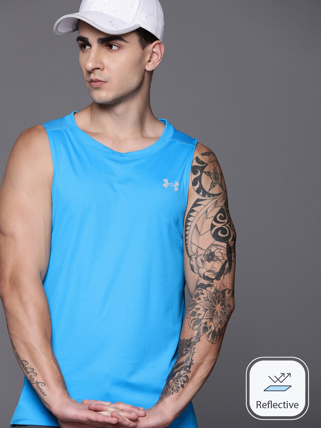

UNDER ARMOUR Men Coolswitch Run Singlet Fitted T-shirt, Blue