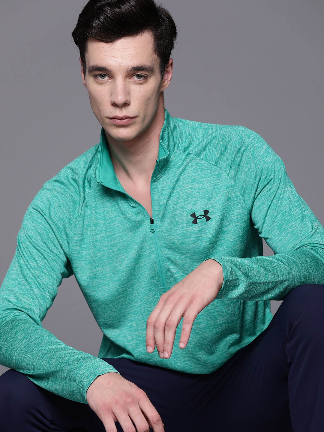 

UNDER ARMOUR Men Tech 2.0 1/2 Zip High Neck T-shirt, Green