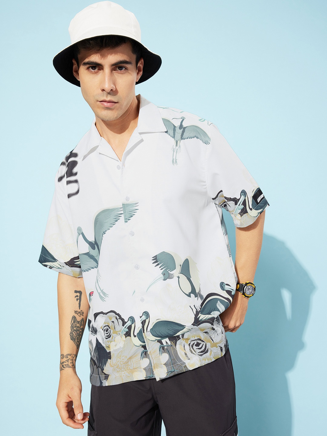 

UNRL Graphic Printed Casual Shirt, White