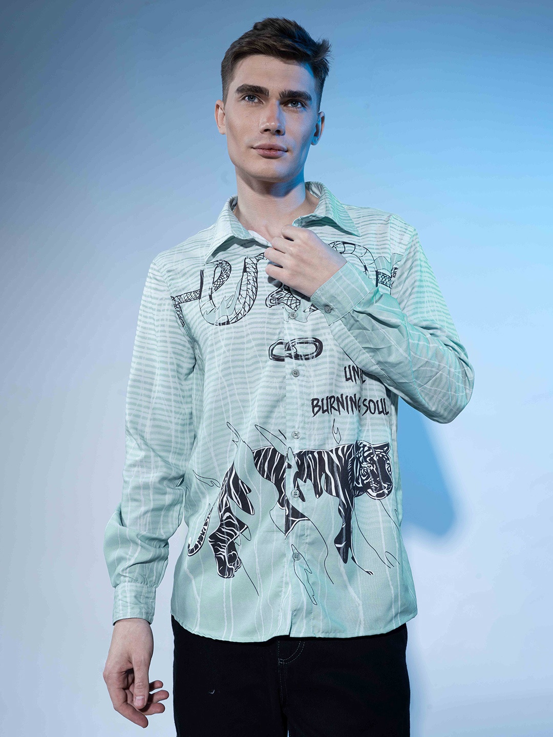 

UNRL Opaque Printed Long Sleeves Casual Shirt, Sea green