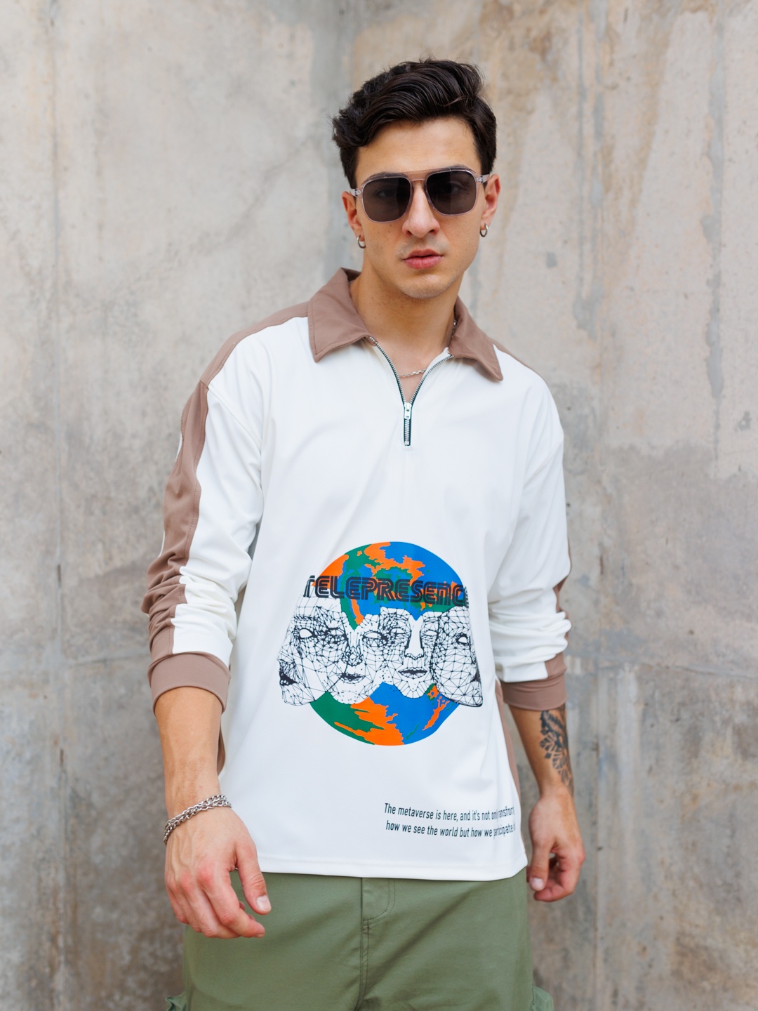 

UNRL Graphic Printed Polo Collar Relaxed Fit Casual T-shirt, White