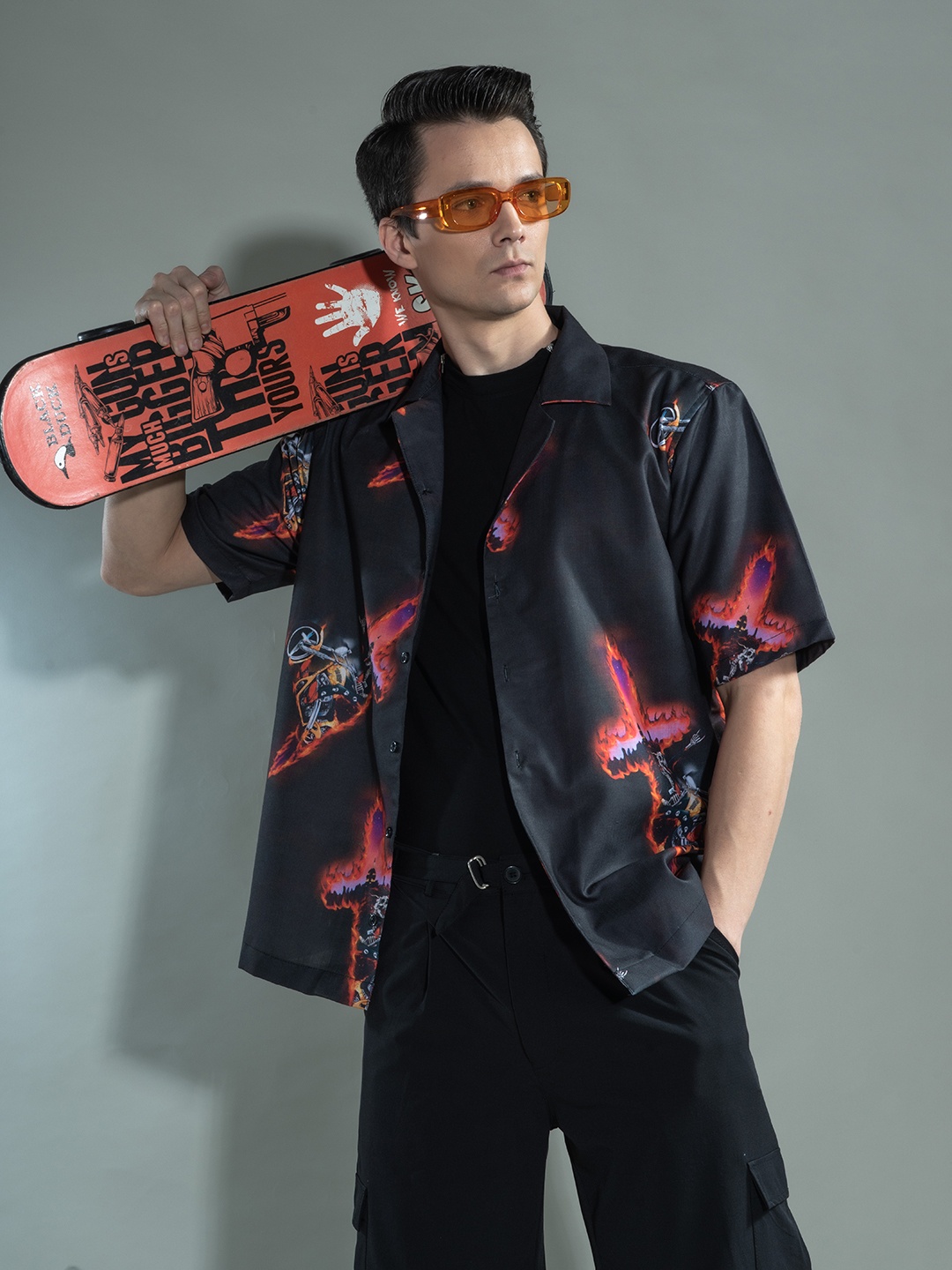 

UNRL Printed Casual Shirt, Black