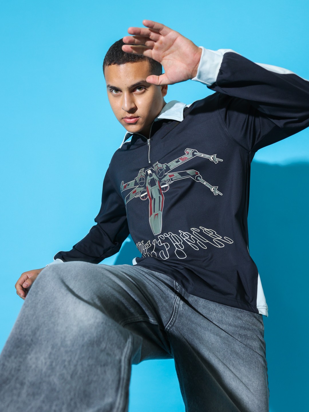 

UNRL Printed Polo Collar T-shirt, Navy blue