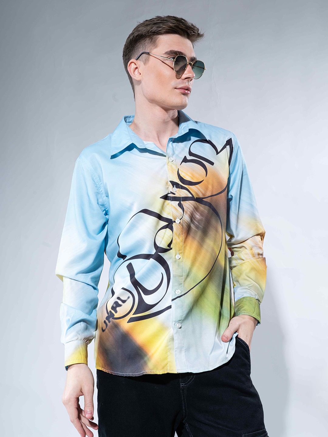 

UNRL Printed Casual Shirt, Blue