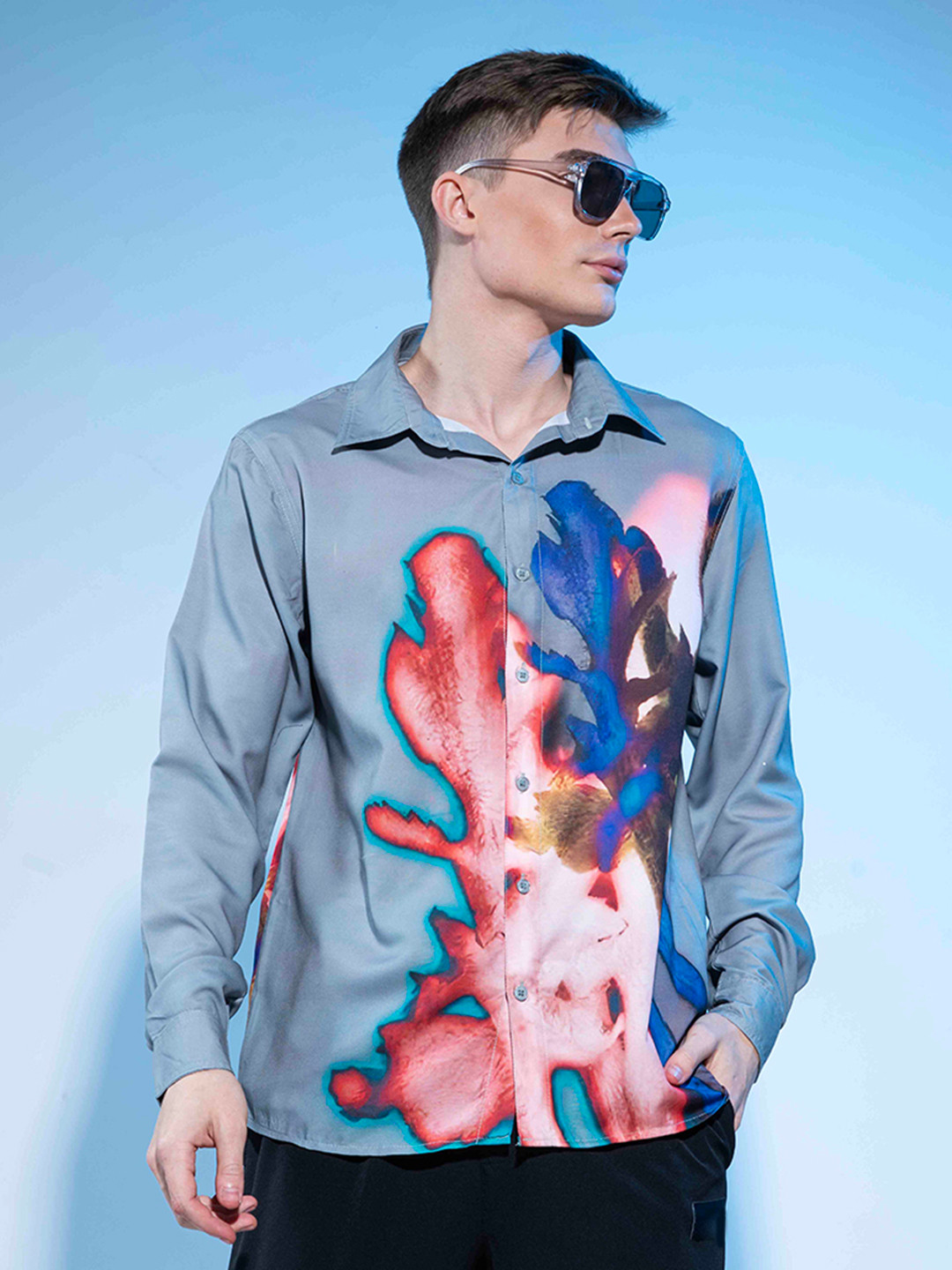 

UNRL Opaque Printed Long Sleeves Casual Shirt, Olive