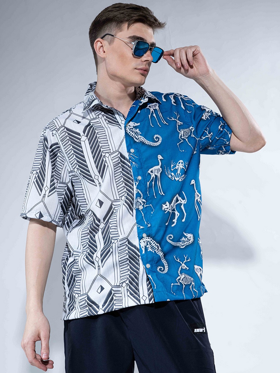 

UNRL Opaque Printed Short Sleeves Casual Shirt, Blue