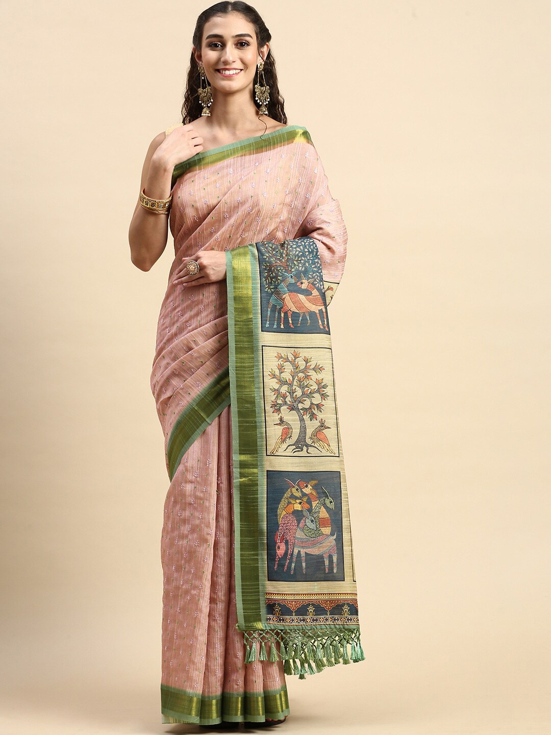 

Rishika Ethnic Motifs Embroidered Zari Chanderi Saree, Pink