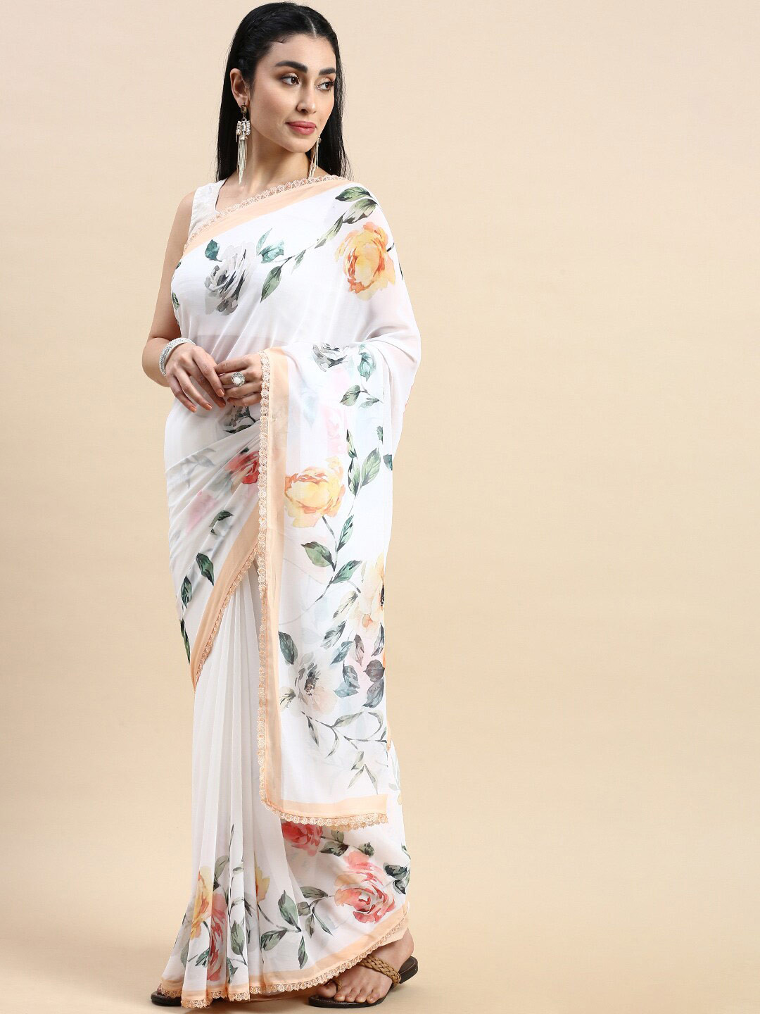 

Rishika Floral Printed Saree, White