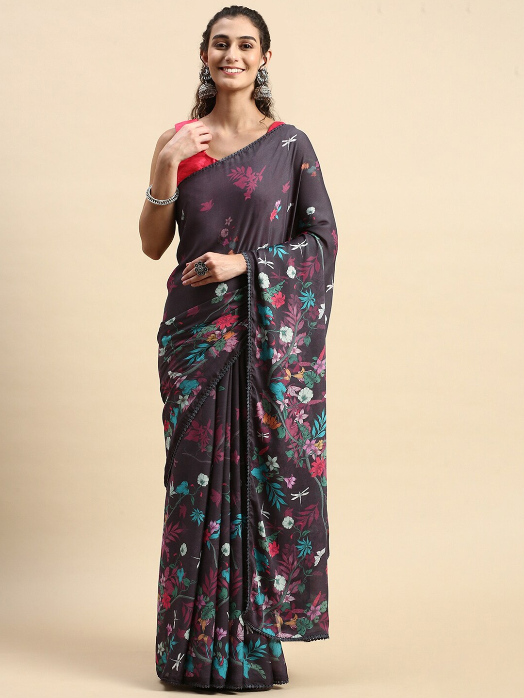 

Rishika Floral Printed Chanderi Saree, Purple