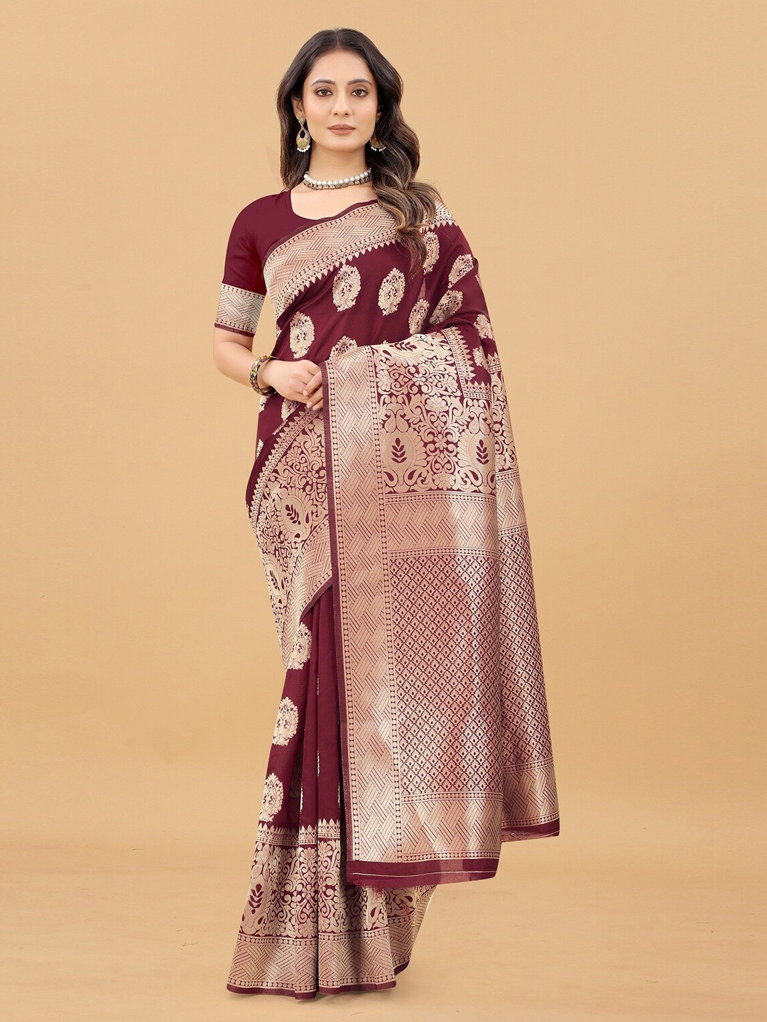 

Hinayat Fashion Ethnic Motifs Zari Kanjeevaram Saree, Maroon