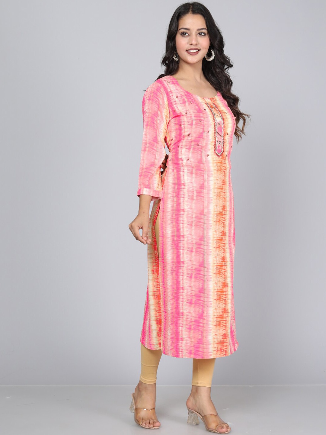 

KALINI Abstract Printed Thread Work Kurta, Orange