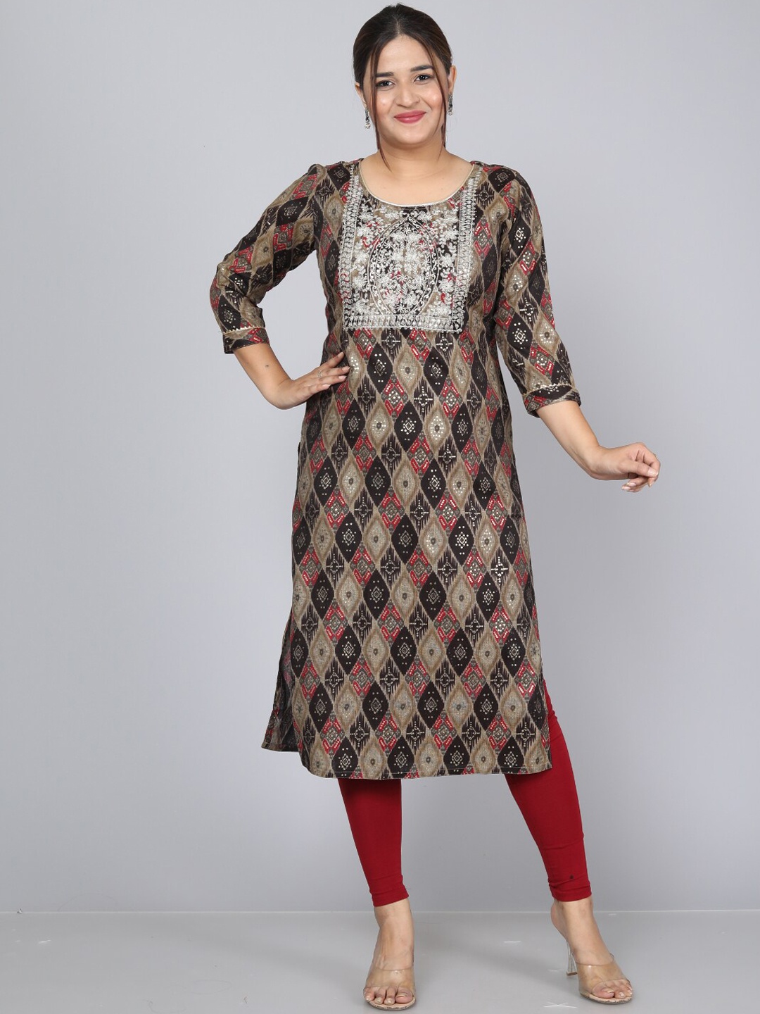 

KALINI Abstract Printed A-Line Kurta, Brown