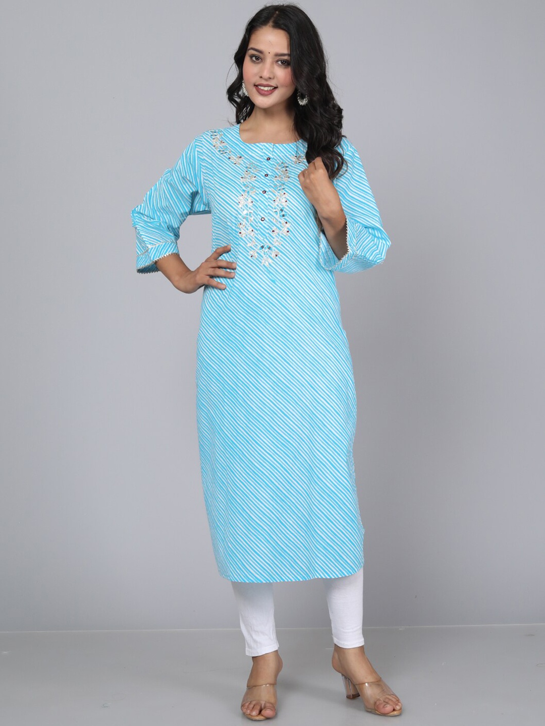 

KALINI Leheriya Printed Gotta Patii Staright Kurta, Blue