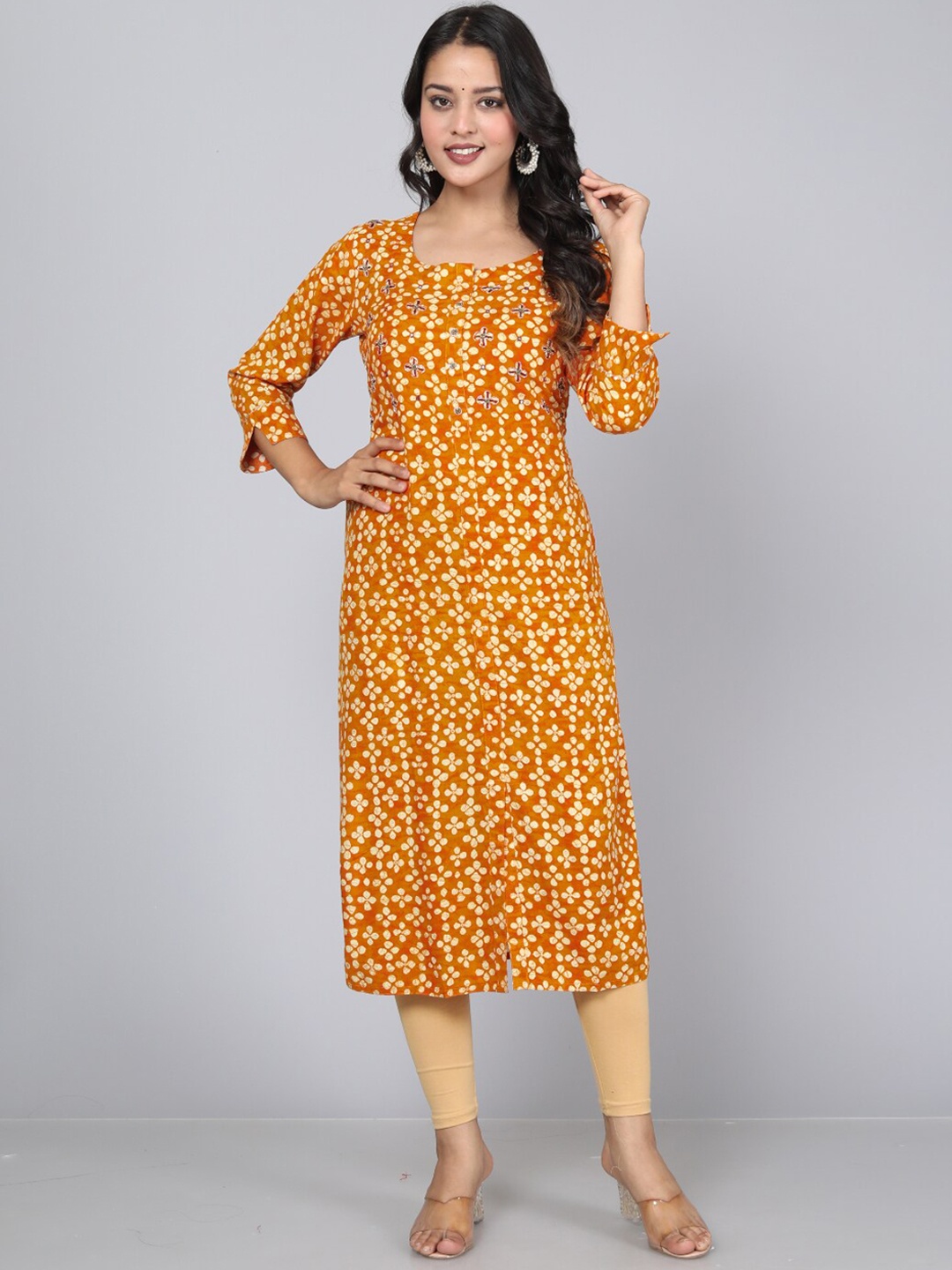 

KALINI Ethnic Motifs Printed Straight Kurta, Yellow