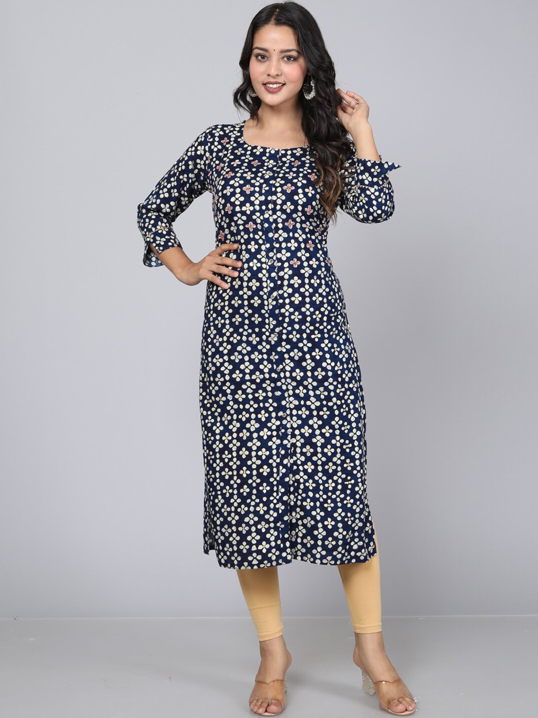 

KALINI Floral Printed Kurta, Blue