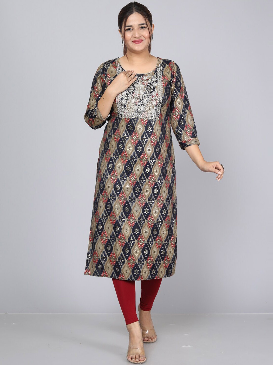 

KALINI Ethnic Motifs Printed Anarkali Kurta, Navy blue