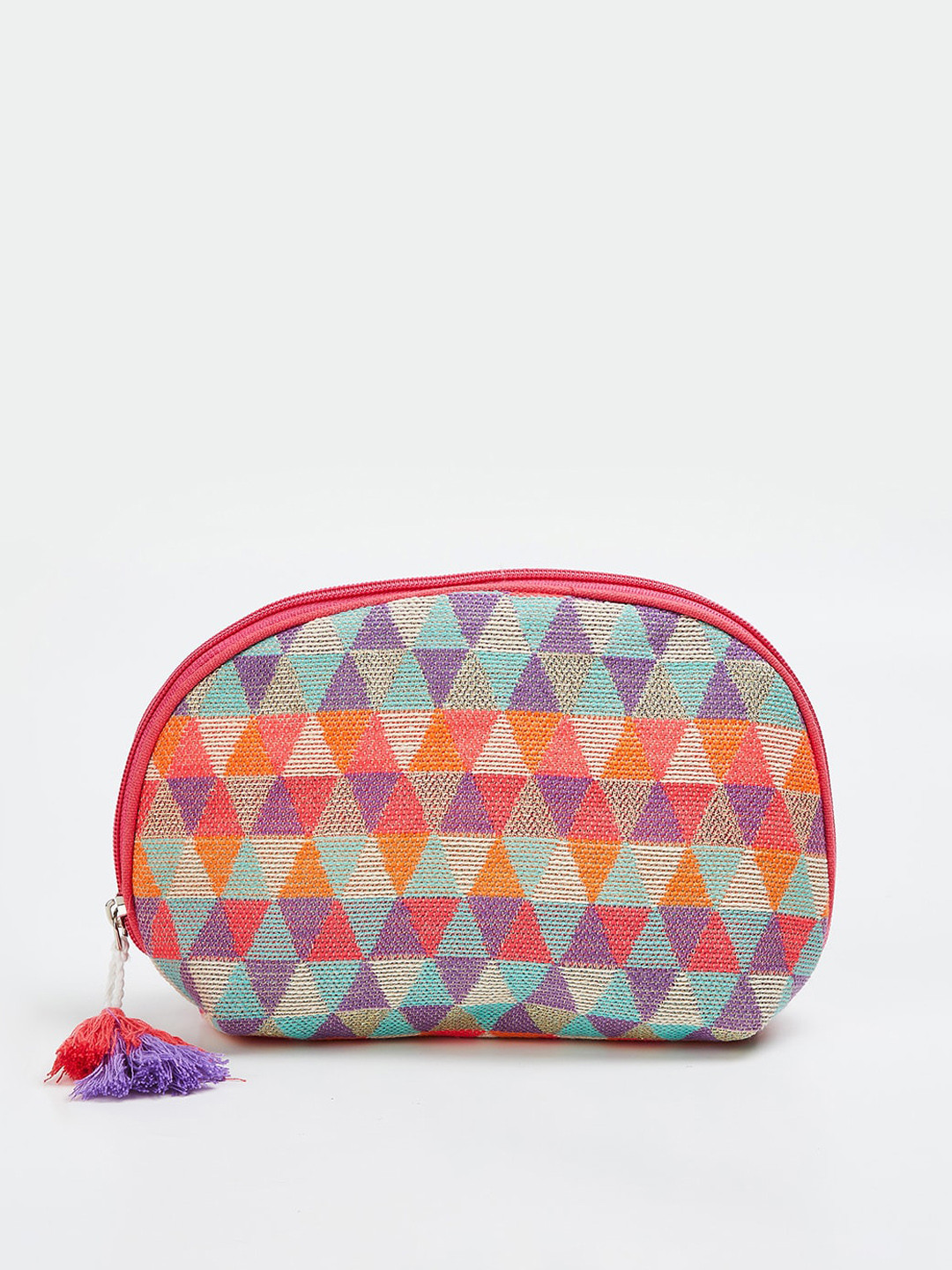 

max Women Geometric Printed Cotton Travel Pouch, Pink