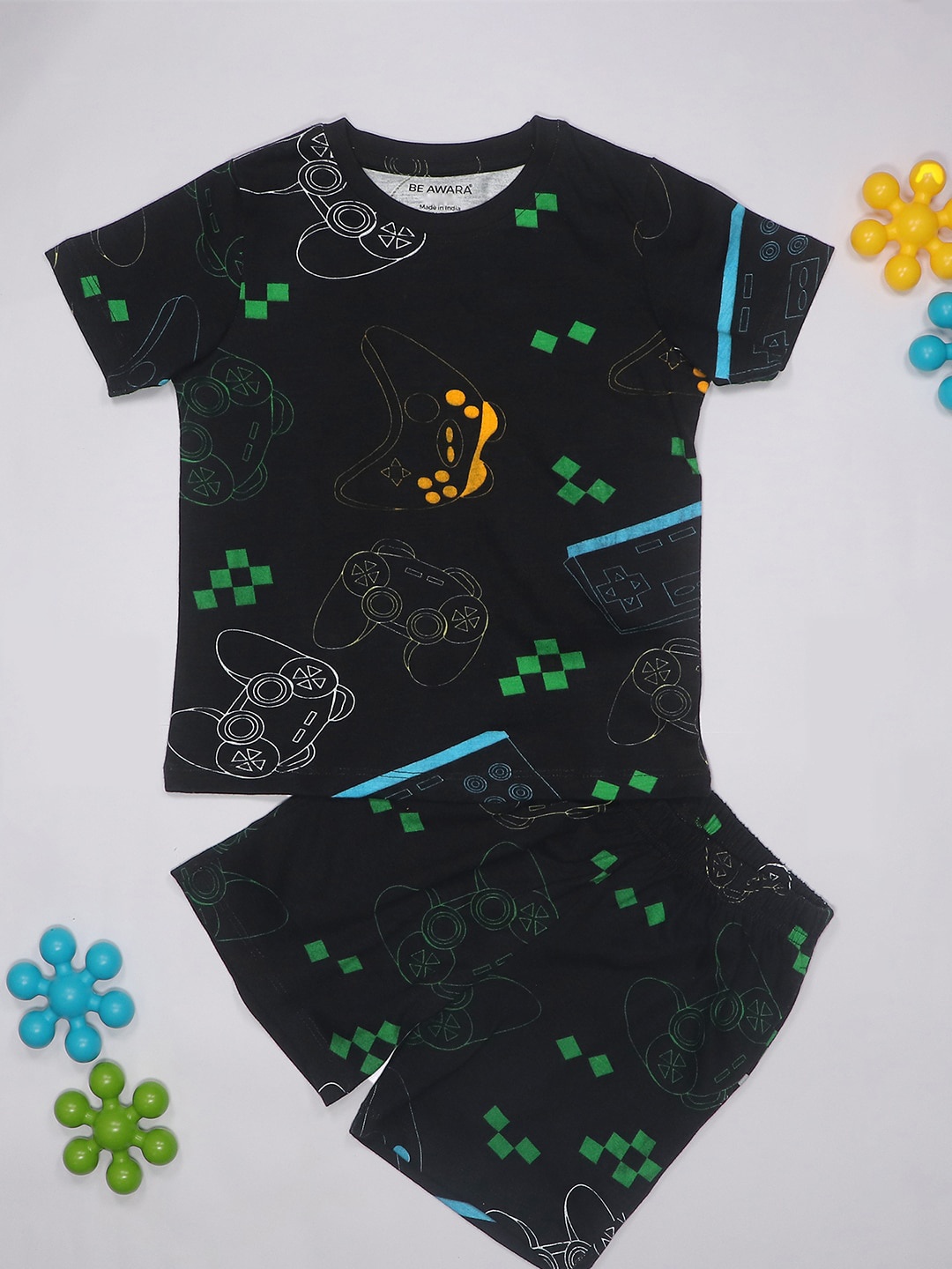

BE AWARA Kids Graphic Printed Pure Cotton Clothing Set, Black