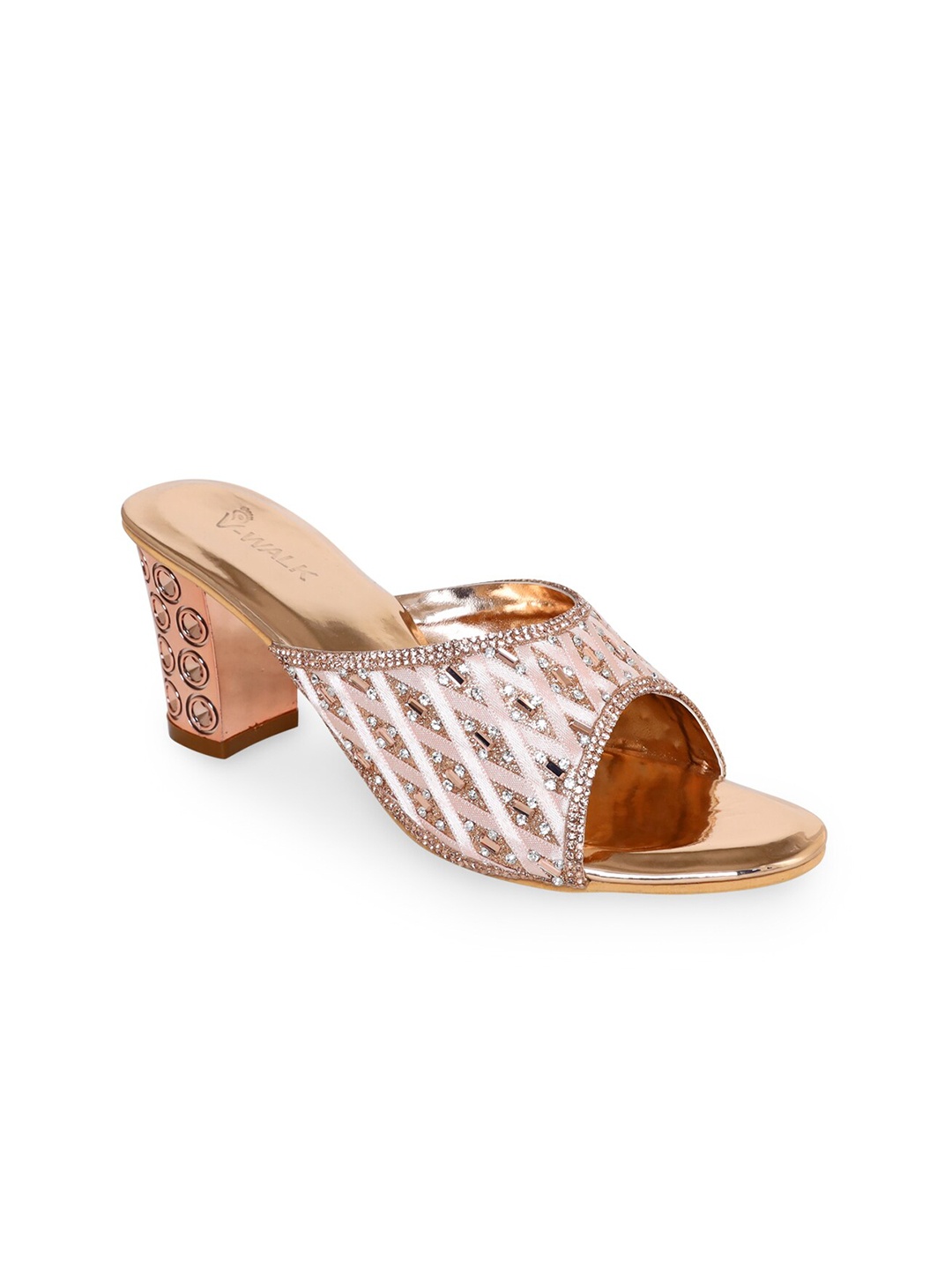 

V-WALK Embellished Open Toe Block Heels, Champagne