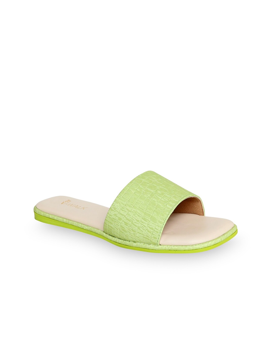 

V-WALK Textured Open Toe Flats, Green