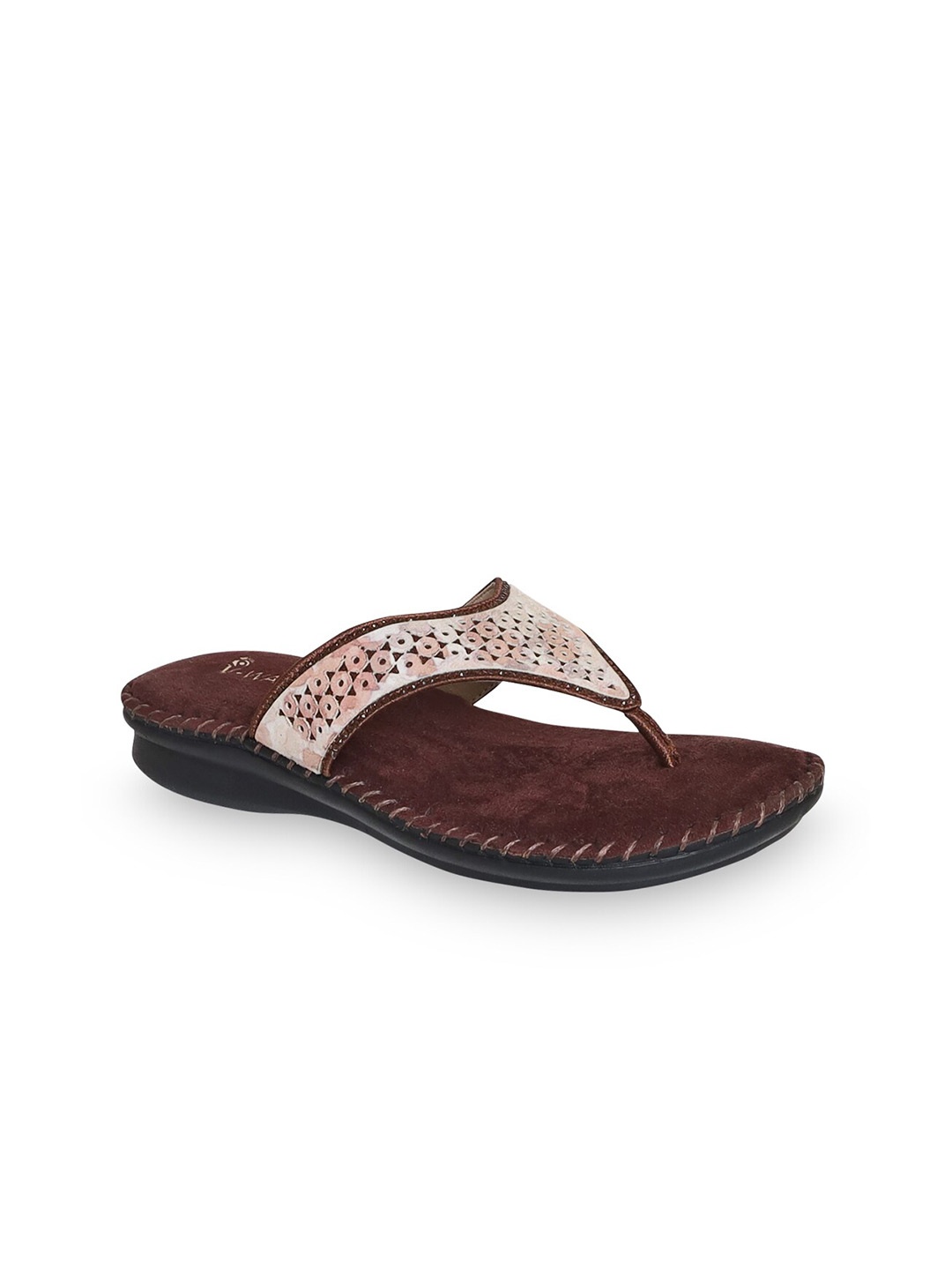 

V-WALK Laser Cuts Open Toe Flats, Brown