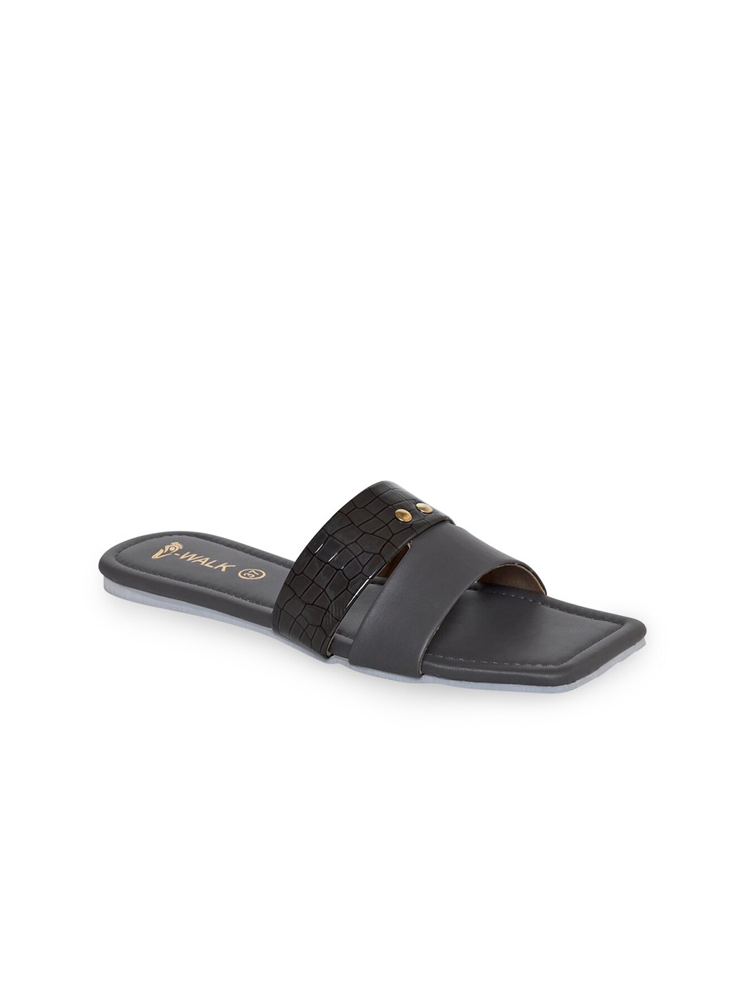 

V-WALK Textured Open Toe Flats, Grey