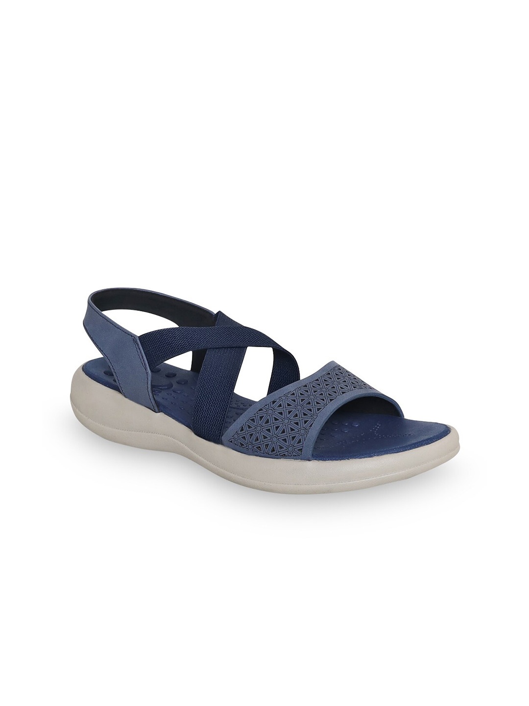 

V-WALK Textured Laser Cut Open Toe Flats, Navy blue