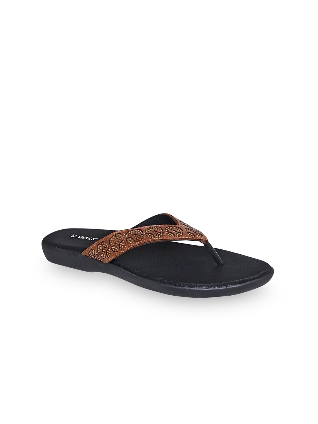 

V-WALK Embellished Open Toe Flats, Brown