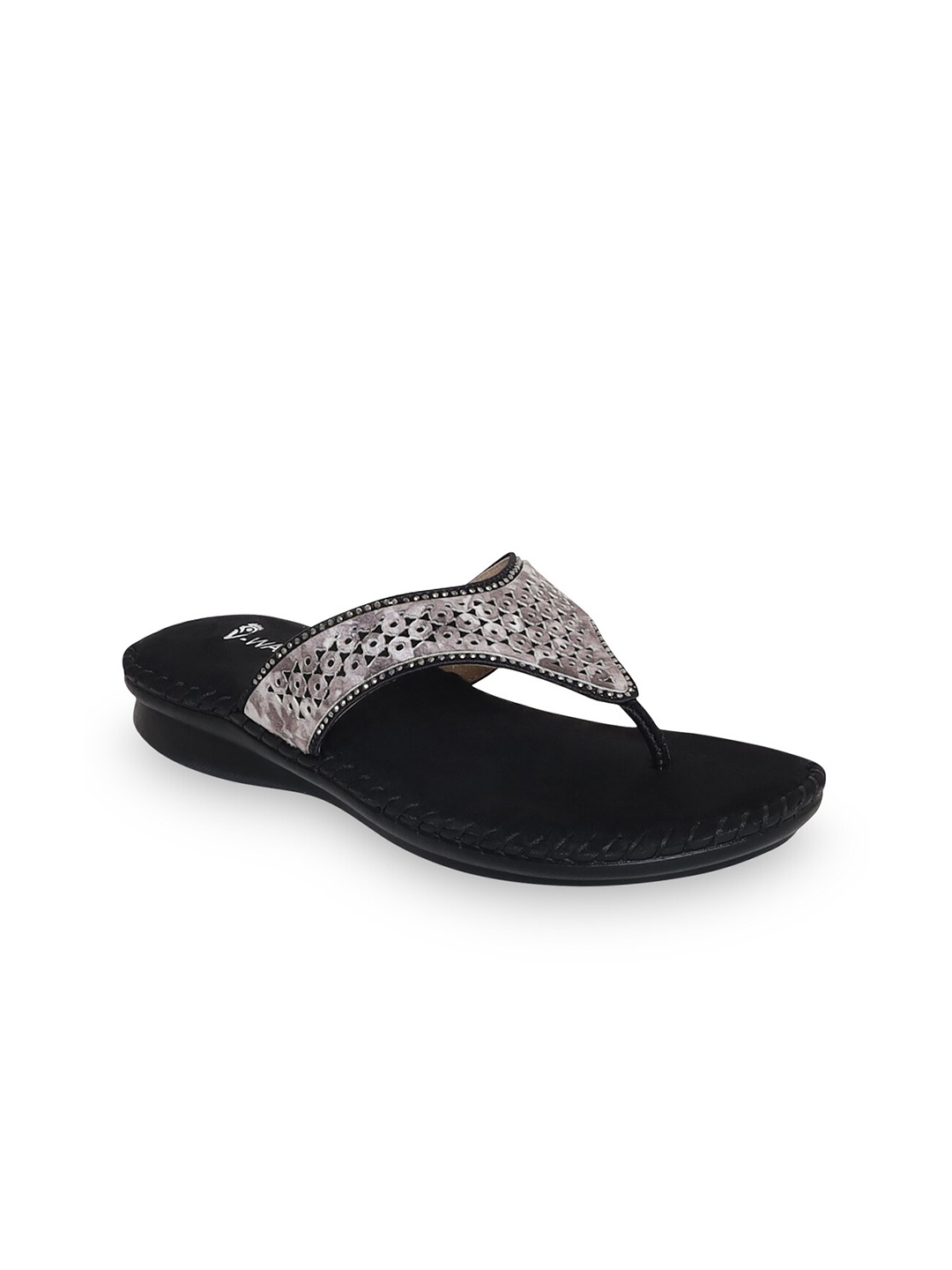 

V-WALK Embellished Ethnic T-Strap Flats, Black