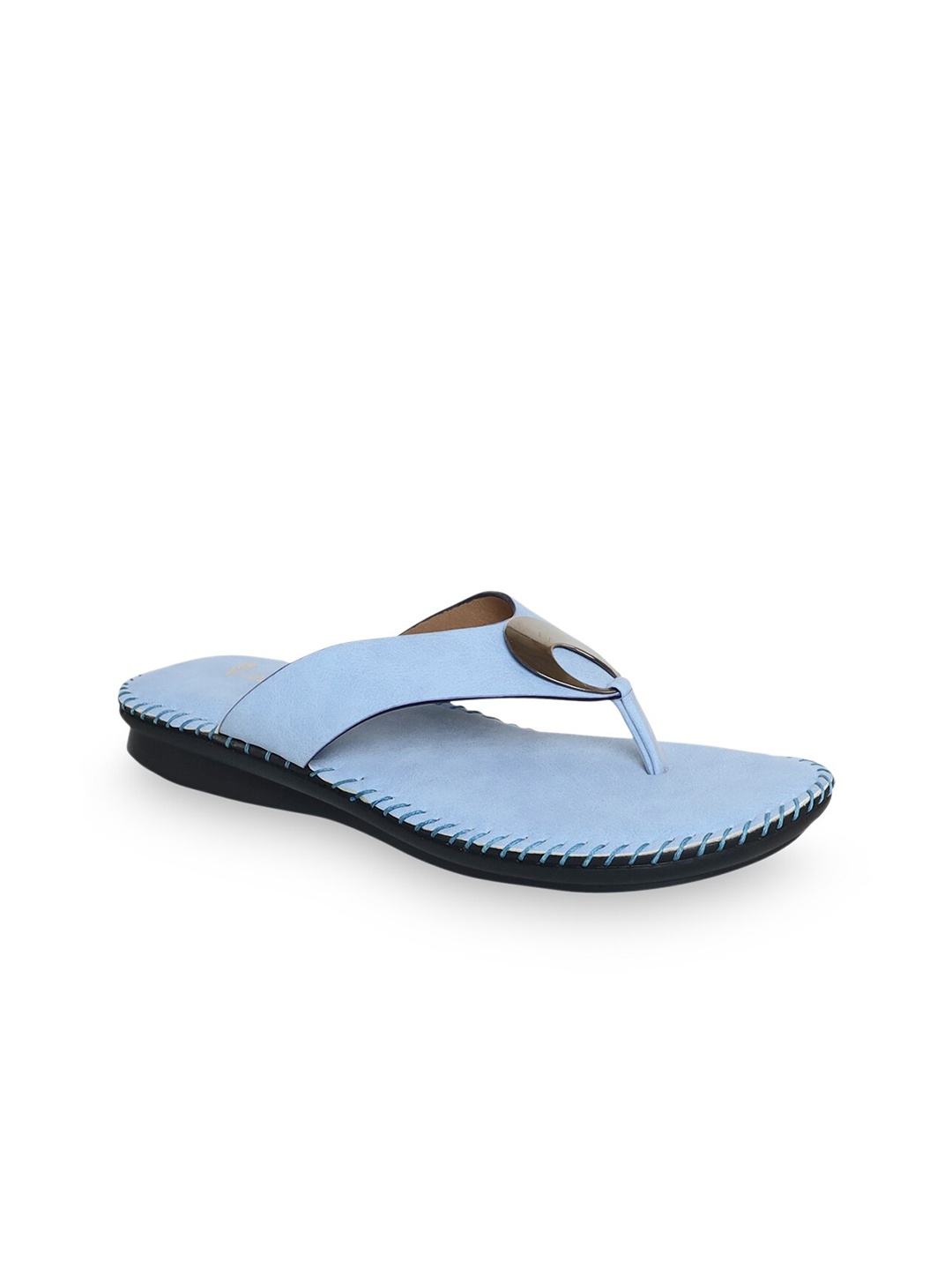 

V-WALK Stitch Detail Open Toe Flats, Blue