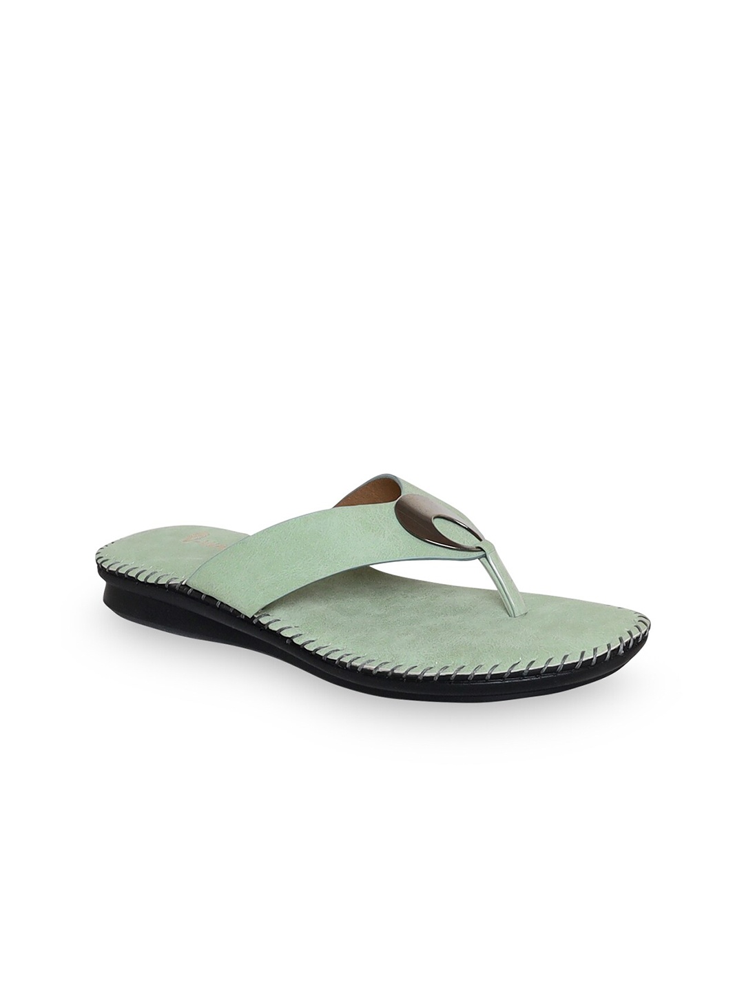 

V-WALK Stitch Detail Open Toe Flats, Sea green