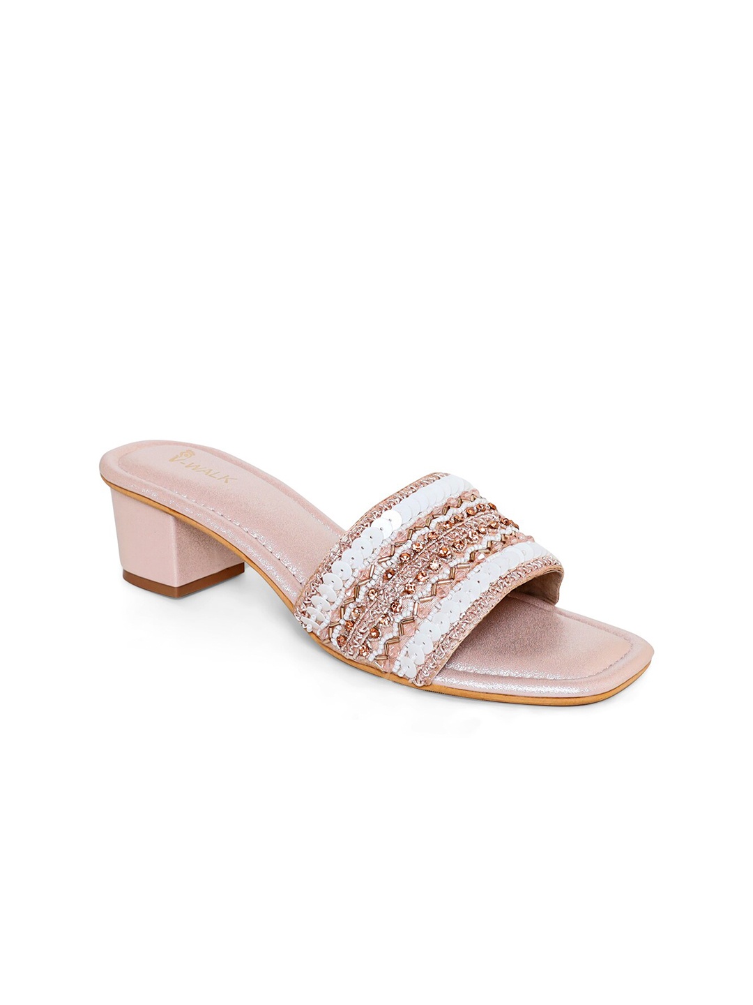 

V-WALK Embellished Ethnic Block Mules, Pink