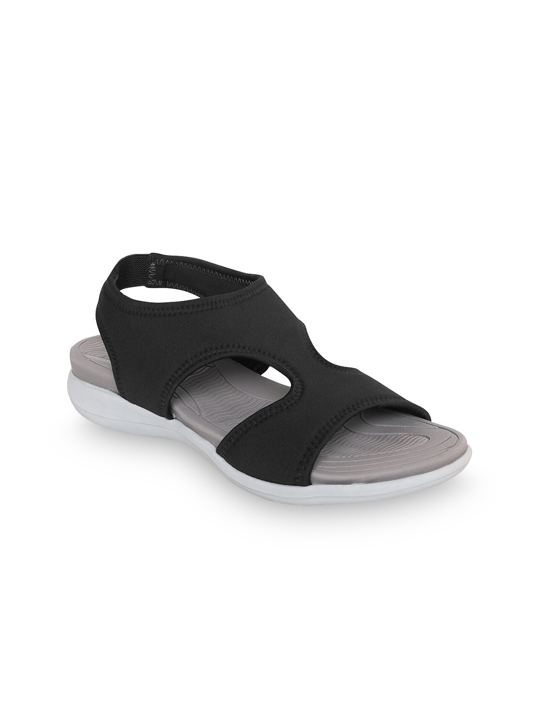 

V-WALK Open Toe Flats With Backstrap, Black