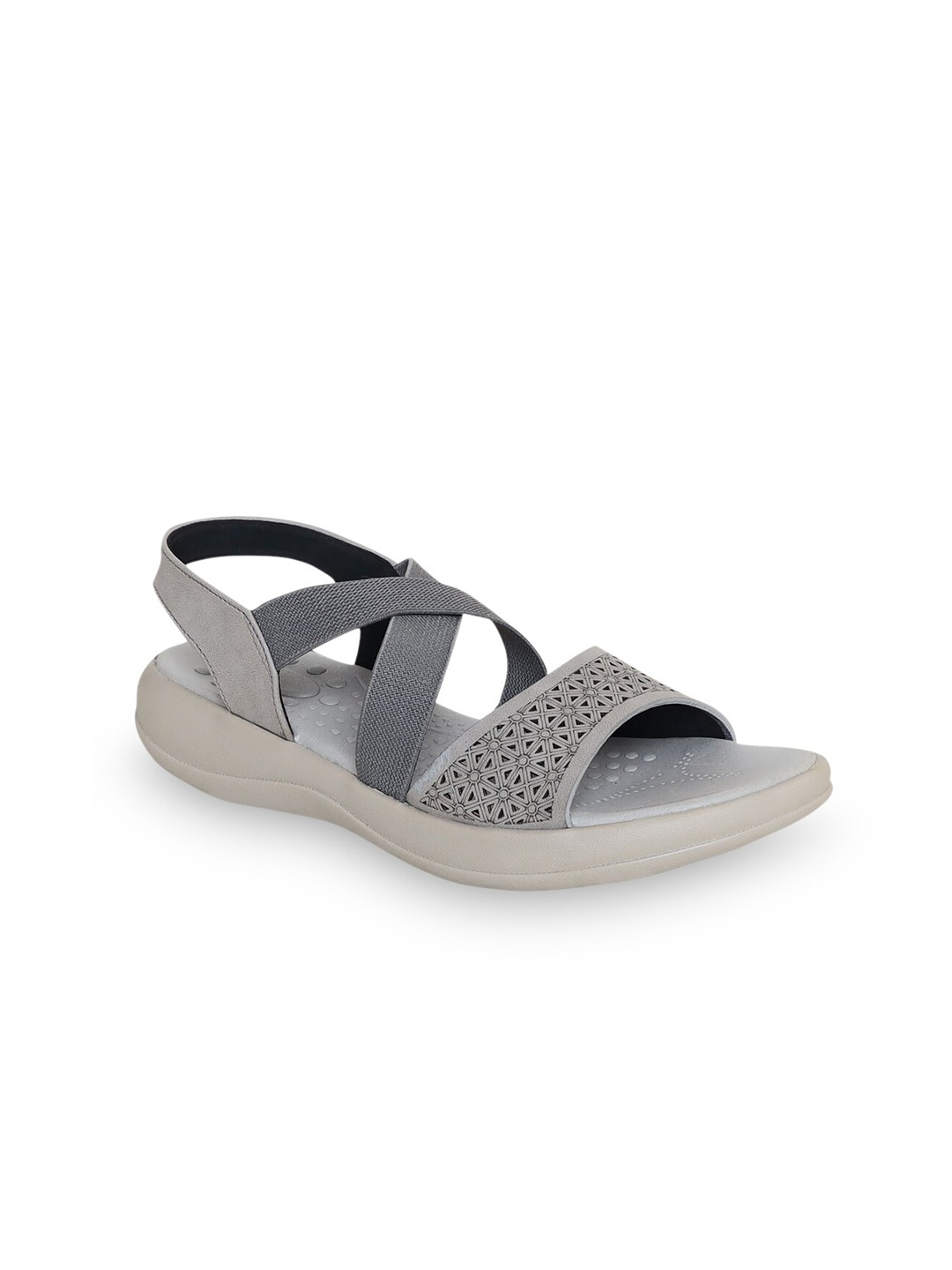 

V-WALK Textured Laser Cut Open Toe Flats, Grey