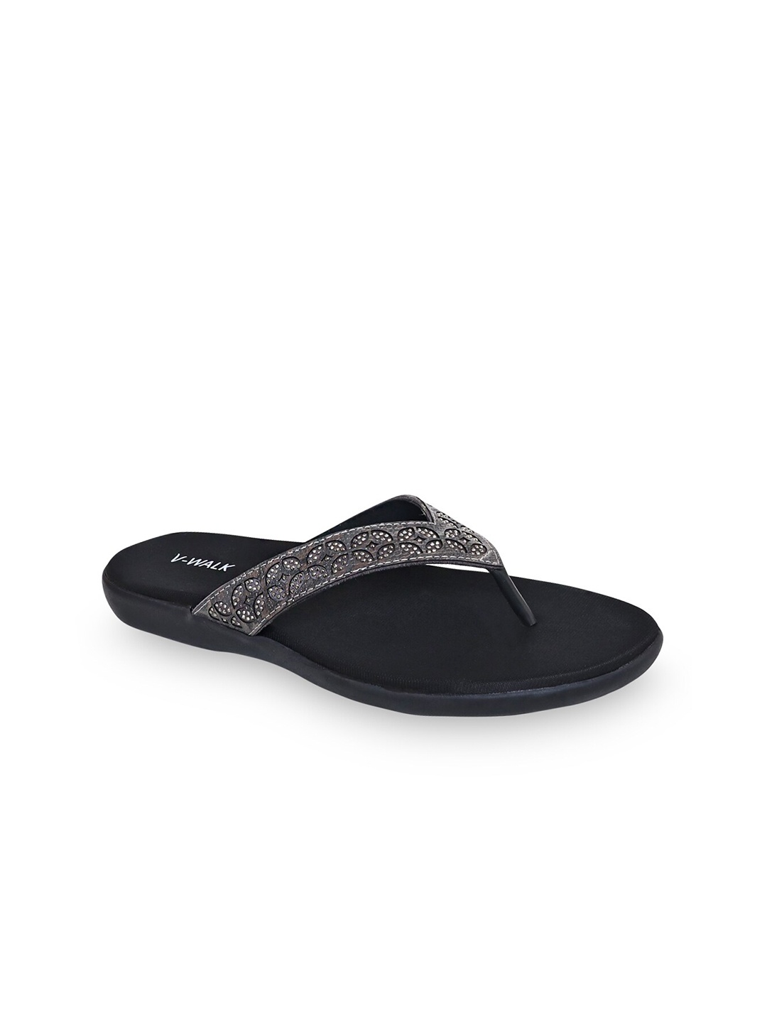 

V-WALK Embellished Open Toe Flats, Grey
