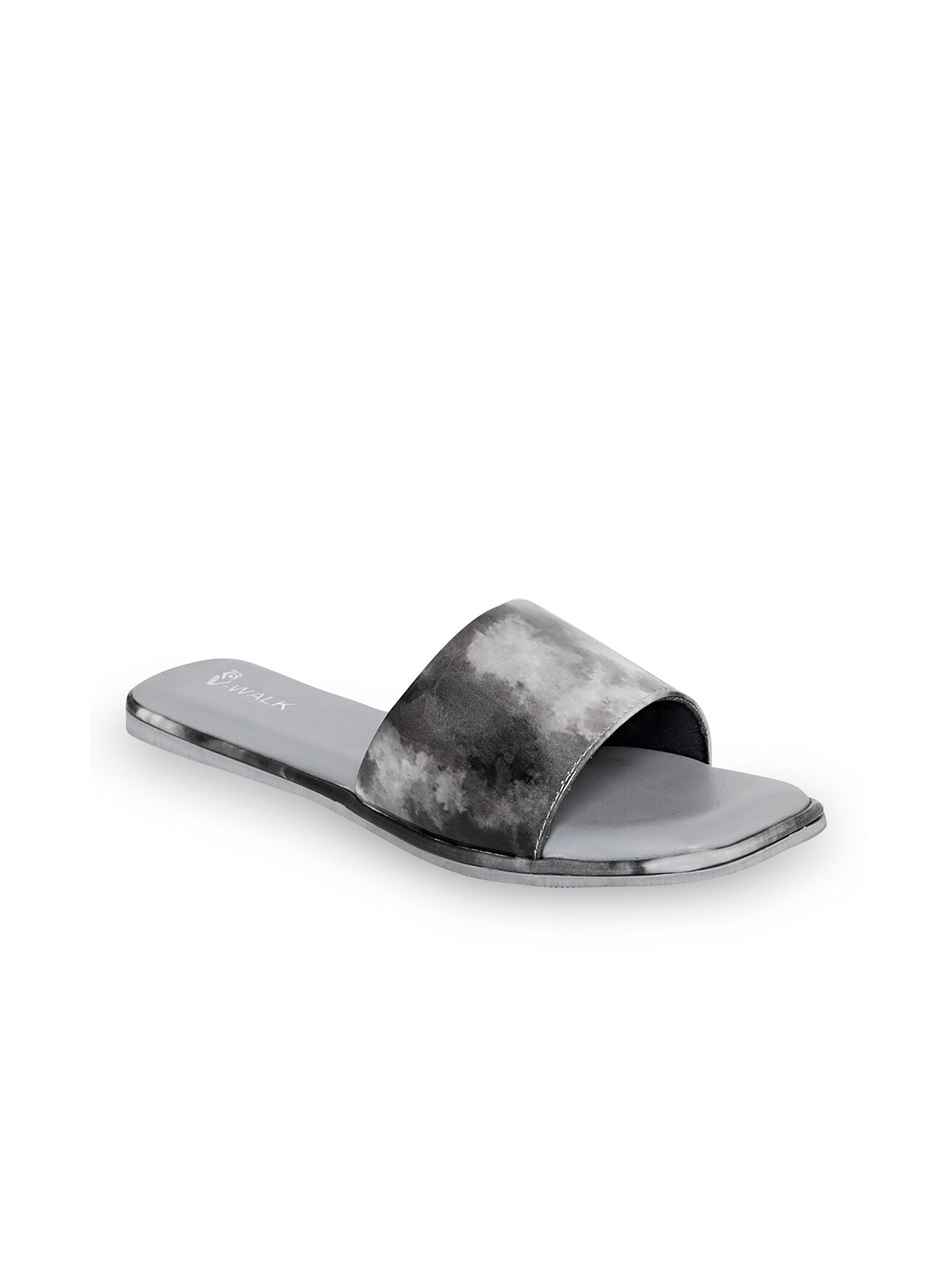 

V-WALK Printed Open Toe Flats, Grey