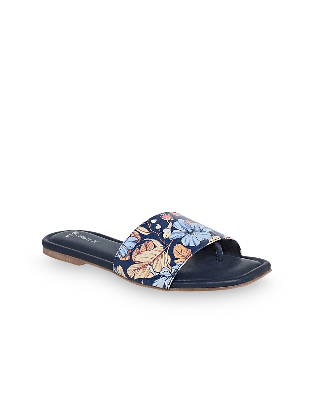 

V-WALK Printed Open Toe Flats, Navy blue