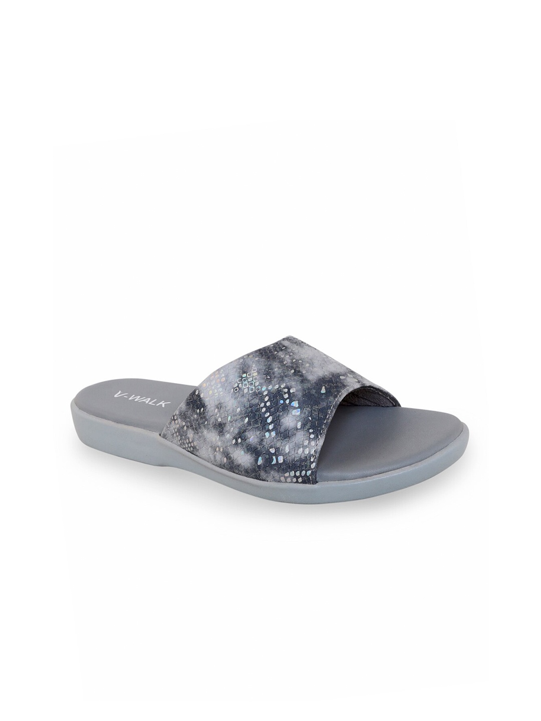 

V-WALK Textured Open Toe Flats, Grey