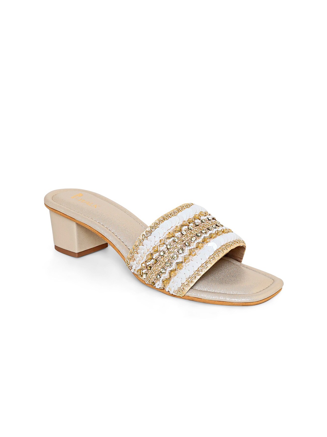 

V-WALK Embellished Ethnic Block Heels, Gold