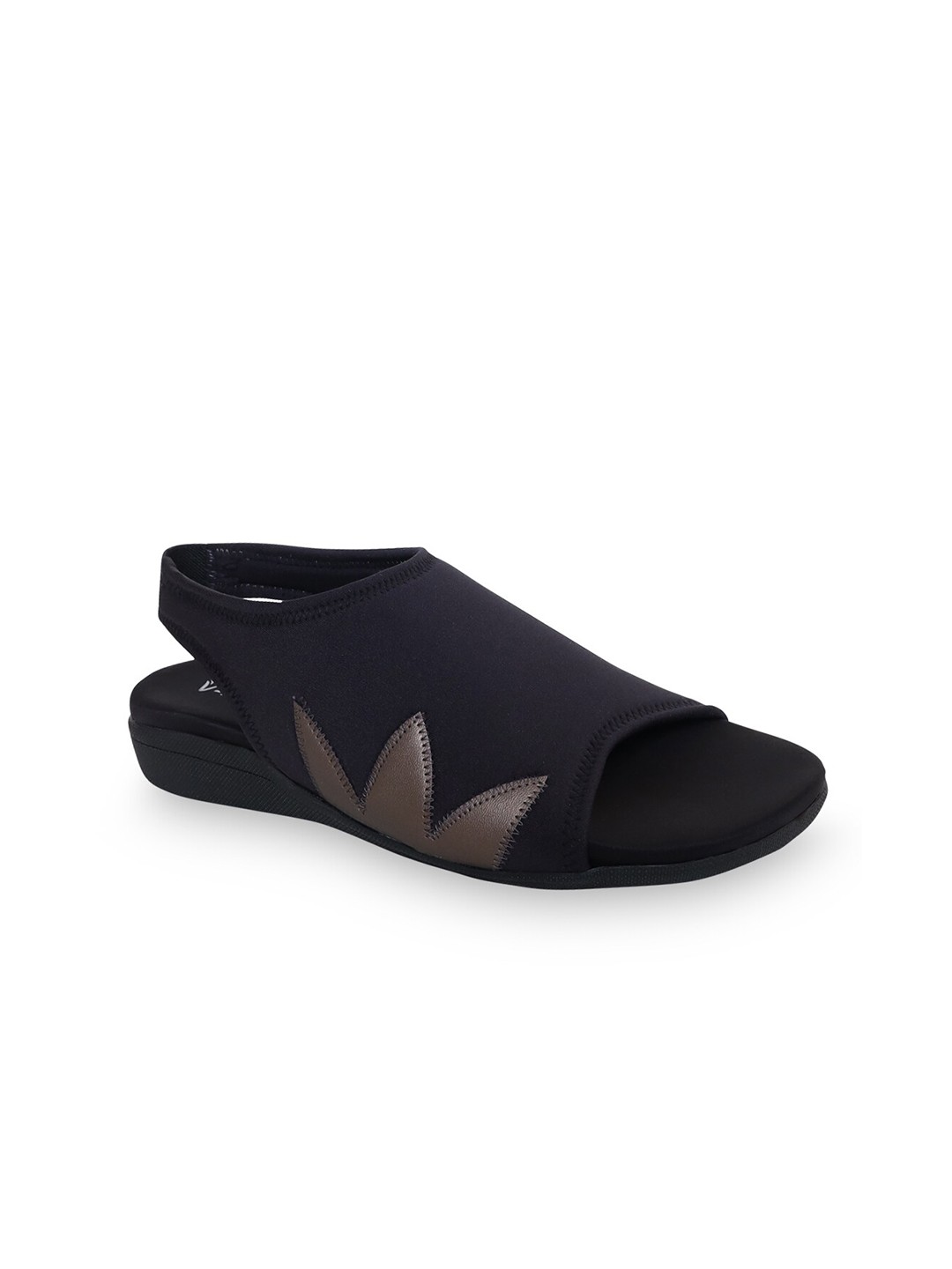 

V-WALK Open Toe Flats With Backstrap, Black