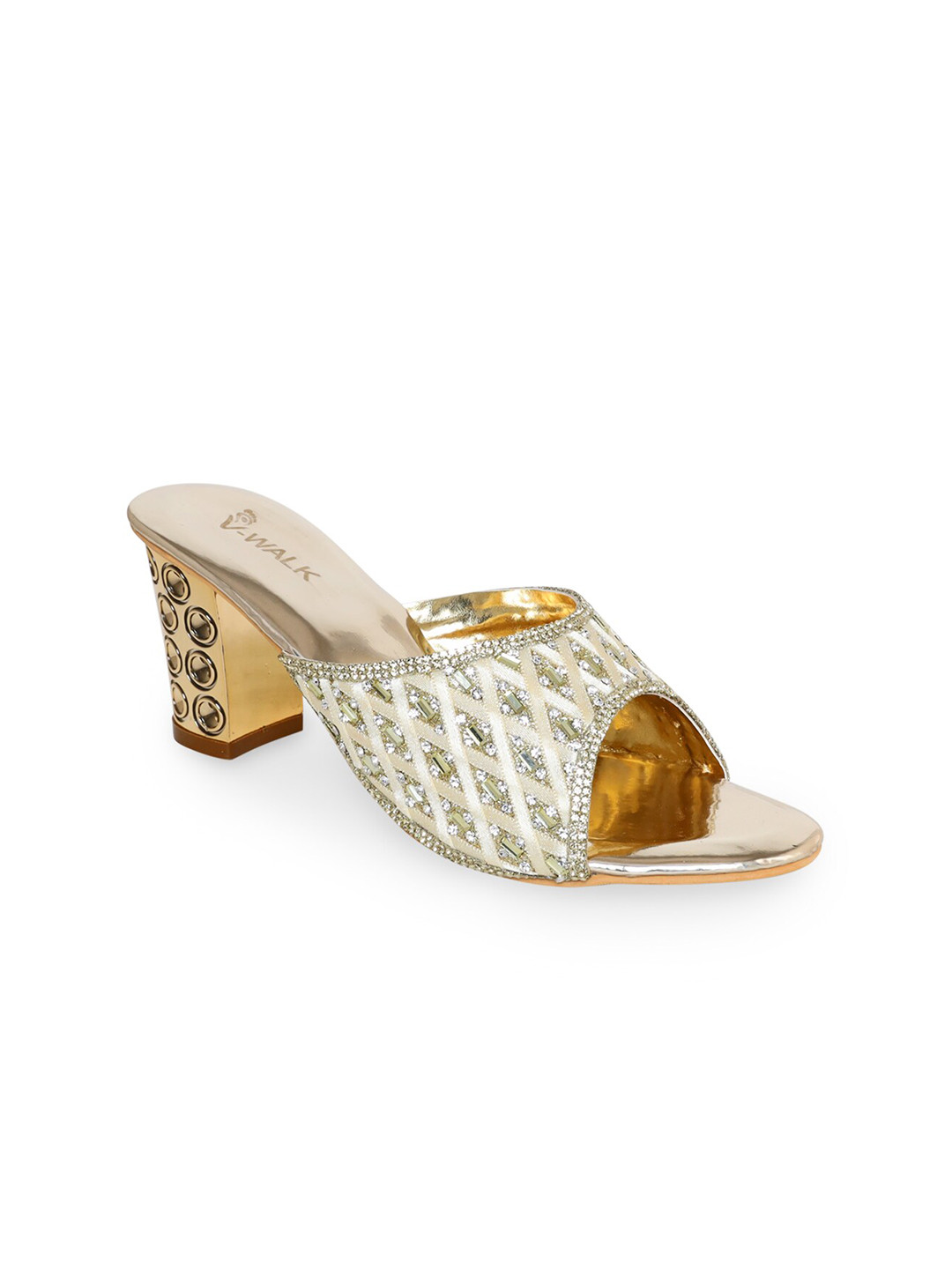

V-WALK Embellished Party Block Heels, Gold