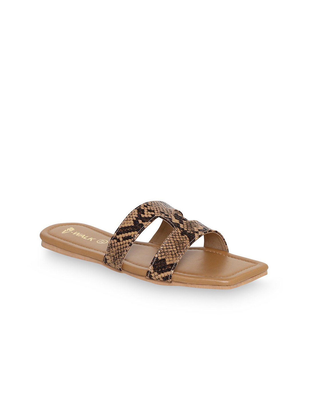 

V-WALK Printed Open Toe Flats, Tan
