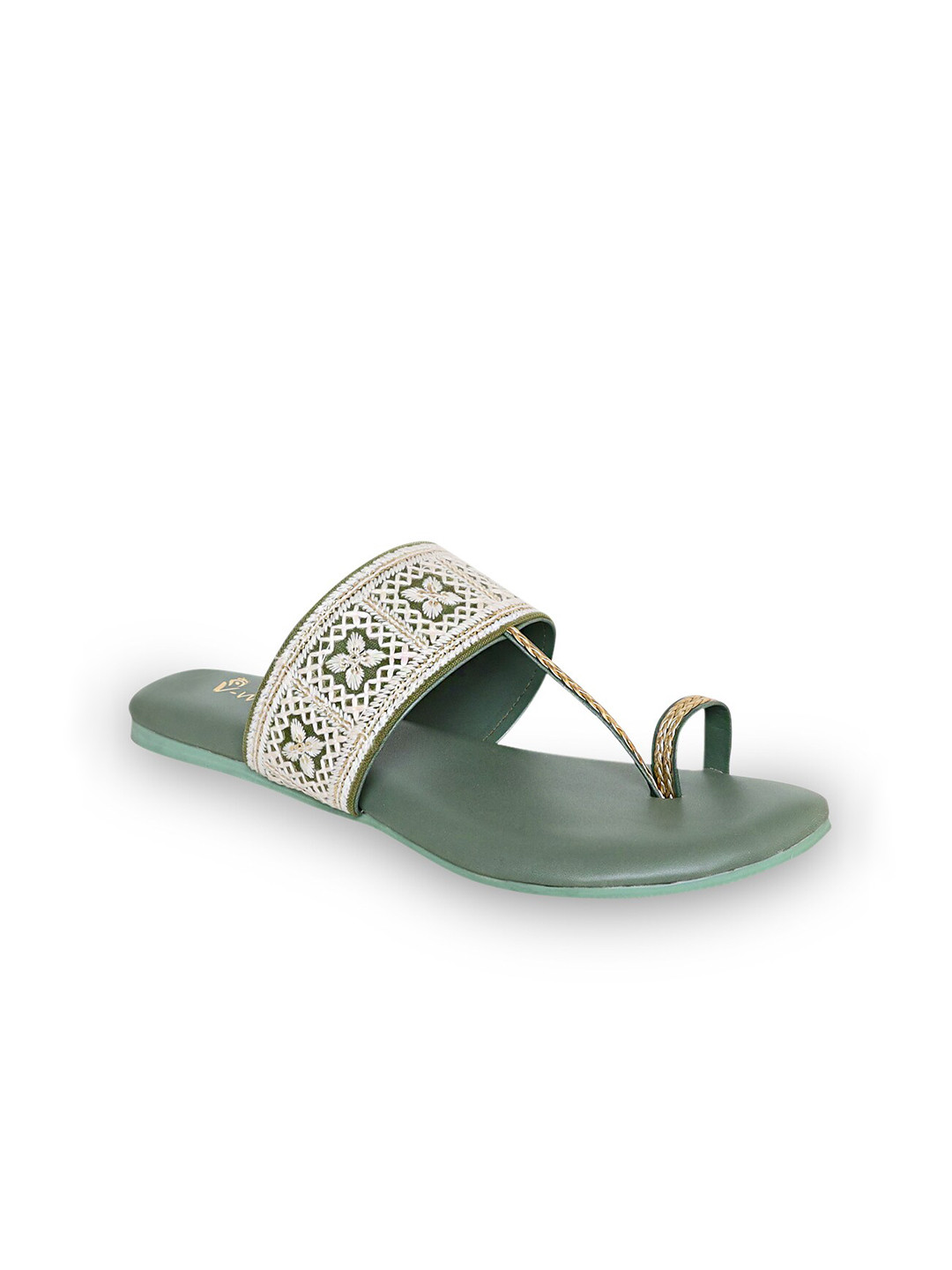 

V-WALK Ethnic Embellished One Toe Flats, Sea green
