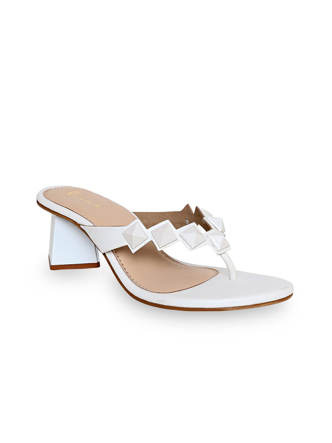 

V-WALK Embellished Open Toe Block Heels, White