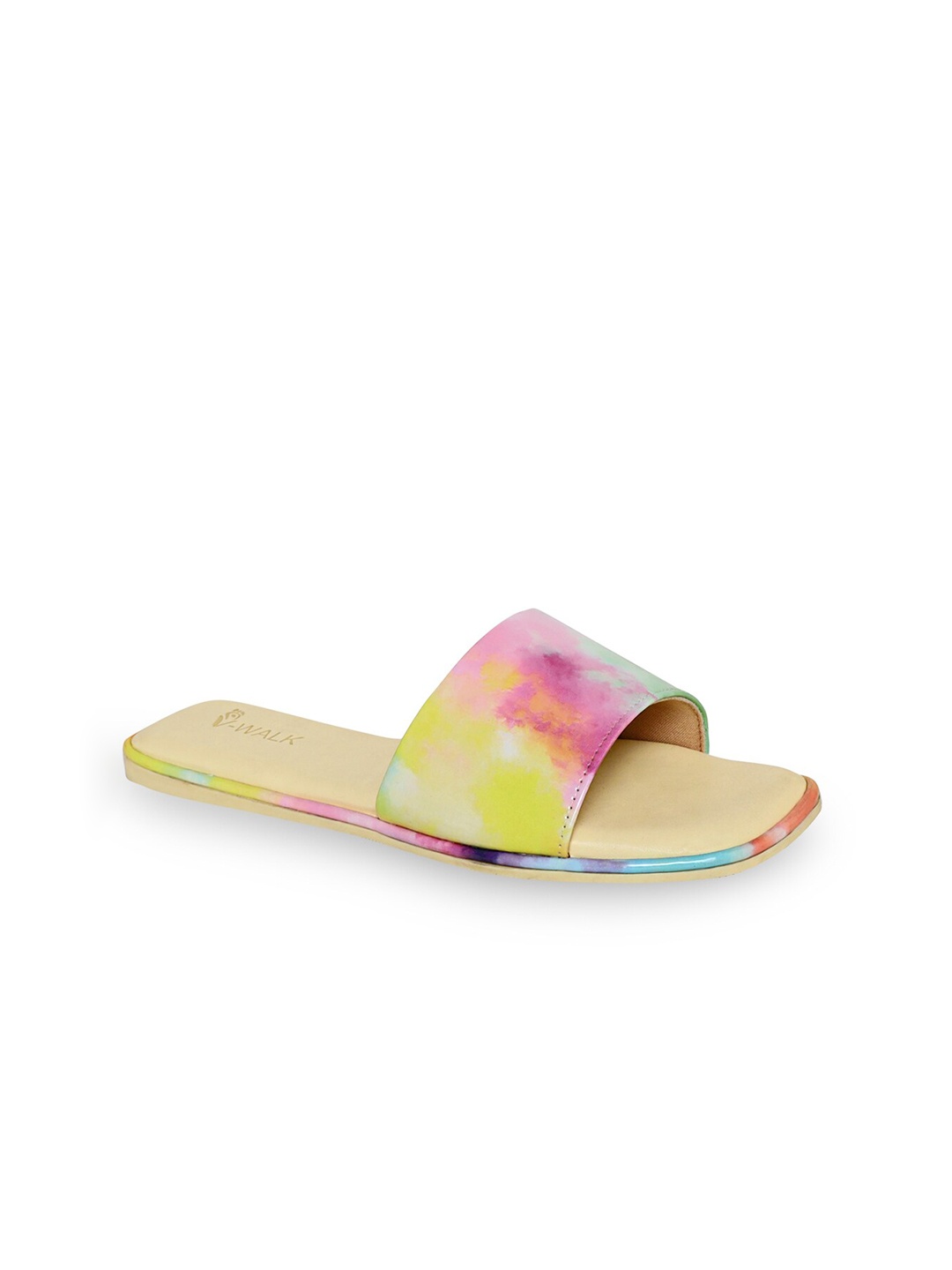 

V-WALK Printed Open Toe Flats, Yellow