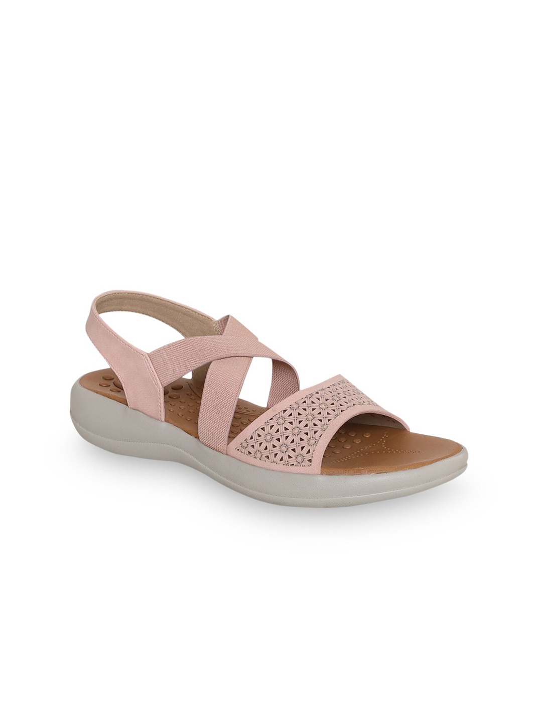 

V-WALK Textured Laser Cut Open Toe Flats, Peach