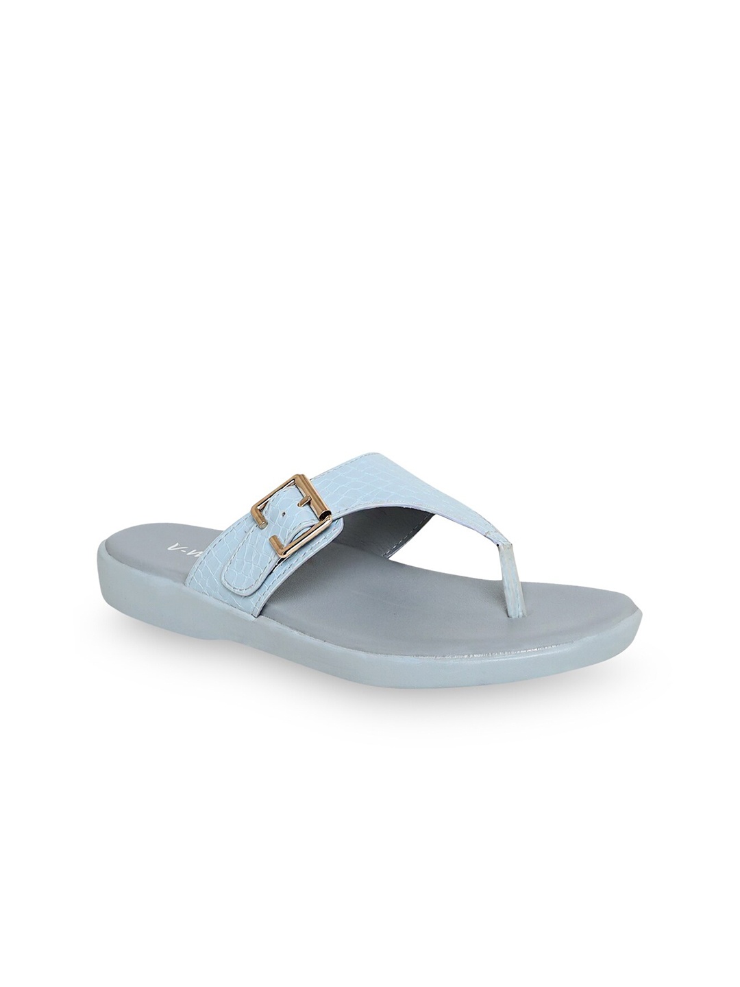 

V-WALK Textured Buckled Open Toe Flats, Blue