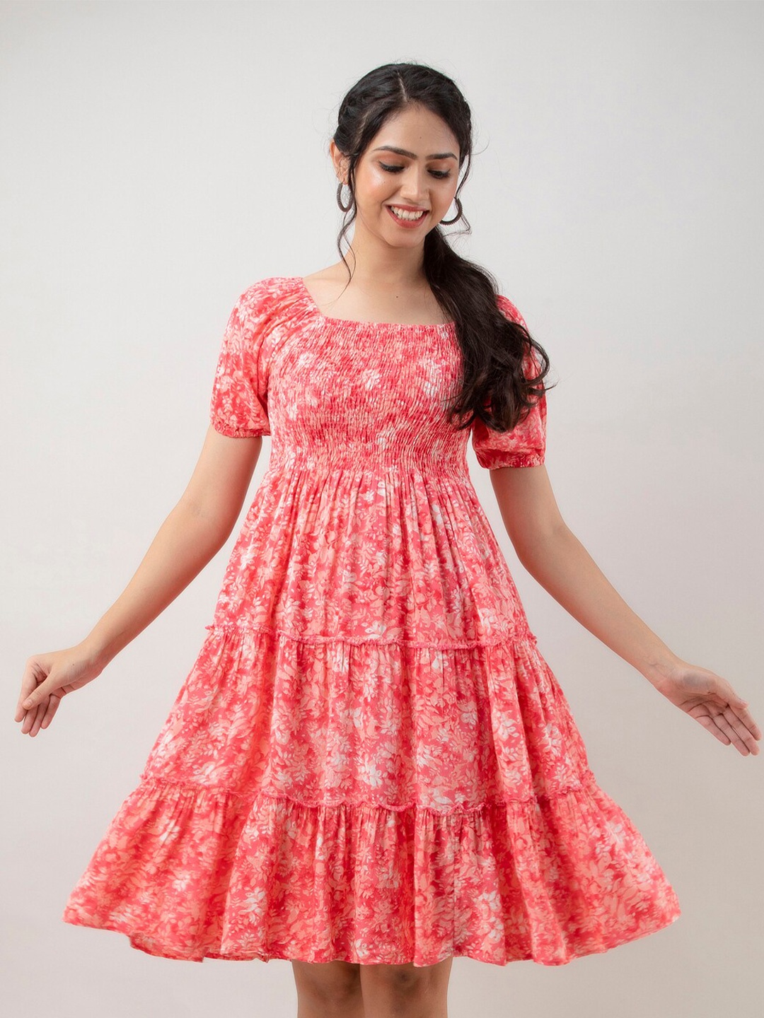 

BAESD Floral Printed Fit & Flare Dress, Pink