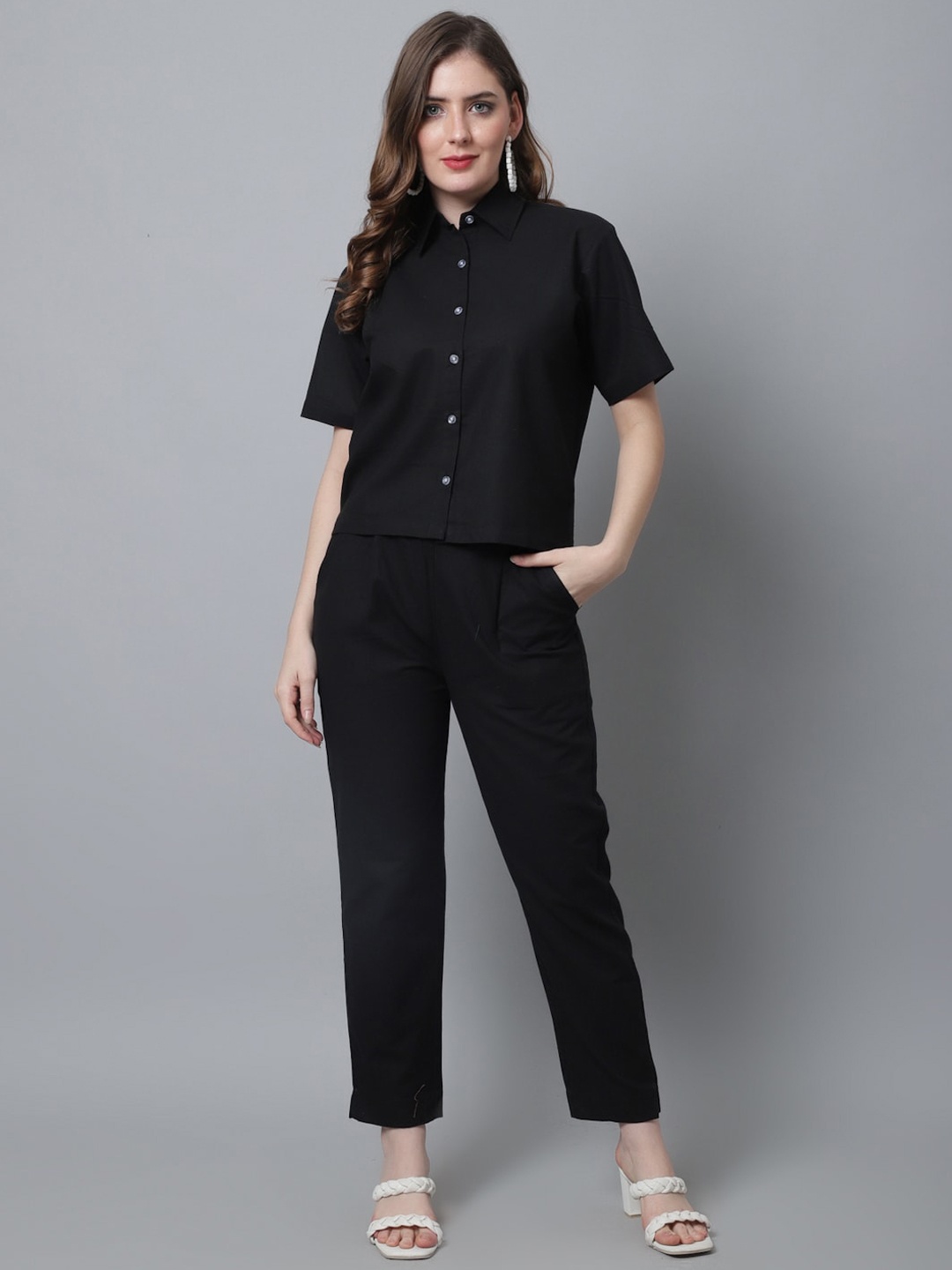 

BAESD Relaxed Fit Pure Cotton Shirt With Trousers, Black